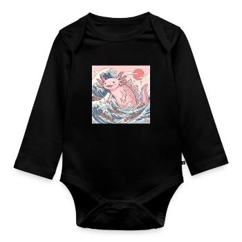 Mignons Kaiju Axolotl dans la vague japonaise - Body Bébé bio manches longues - noir - Devant
