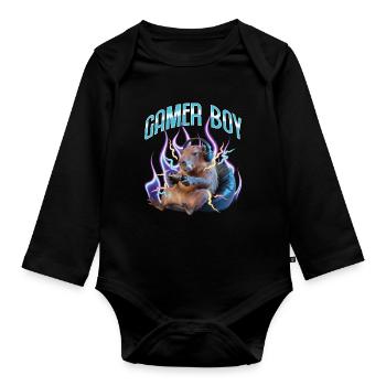 Funny Gaming Gamer Capybara - Baby Bio-Langarm-Body - Schwarz - Vorne