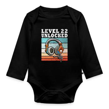 Level 22 Freigeschaltet - Baby Bio-Langarm-Body - Schwarz - Vorne