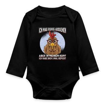 Küken mit Brille Kopfkino Spruch - Baby Bio-Langarm-Body - Schwarz - Vorne