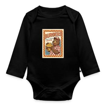 Burgers World Famous Open 24 Hrs Bears Diner - Organic Longsleeve Baby Bodysuit - black - Front