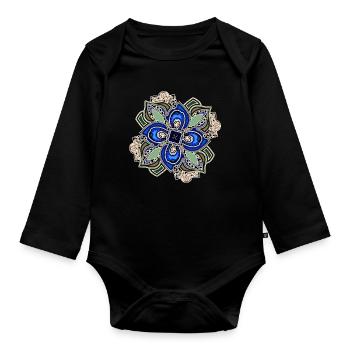 Fleur de mandala extravagante sarcelle - Body Bébé bio manches longues - noir - Devant