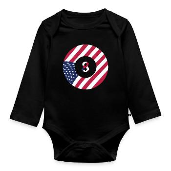 USA Flag 8 Ball Billiards Patriotischer Billardspieler - Baby Bio-Langarm-Body - Schwarz - Vorne