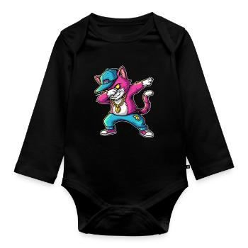 Dab Cat Streetstyle Humor Statement - Organic Longsleeve Baby Bodysuit - black - Front