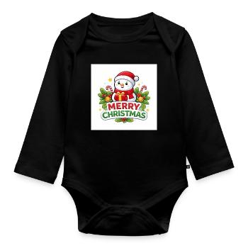 Schneemann mit Geschenk Weihnachtsspaß - Baby Bio-Langarm-Body - Schwarz - Vorne