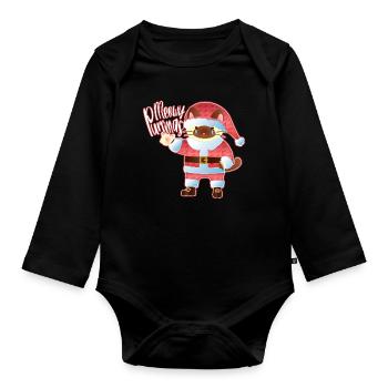 Meowy Purrmas Santa Cat Art - Organic Longsleeve Baby Bodysuit - black - Front