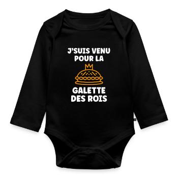 Humour galette des rois - Body Bébé bio manches longues - noir - Devant