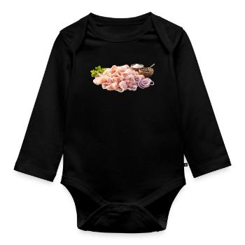 Rohfisch Aufschnitt Salz Zwiebel - Stroganina - Baby Bio-Langarm-Body - Schwarz - Vorne