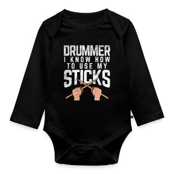 Le batteur sait comment utiliser mes baguettes design de t-shirt - Body Bébé bio manches longues - noir - Devant