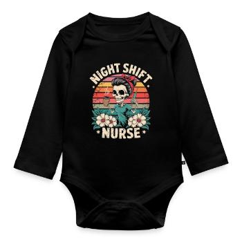 Night Shift Nurse Retro - Organic Longsleeve Baby Bodysuit - black - Front