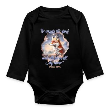 Fuchs Bibelvers Christlich - Baby Bio-Langarm-Body - Schwarz - Vorne