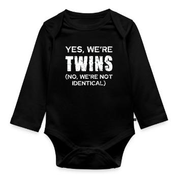 Twin joke: Not identical - Organic Longsleeve Baby Bodysuit - black - Front