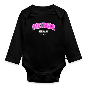 Weimar Germany Typography Neon Pink - Organic Longsleeve Baby Bodysuit - black - Front