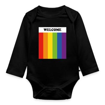 LGBT Welcome Rainbow Gay Safe Space Pride Ally - Baby Bio-Langarm-Body - Schwarz - Vorne