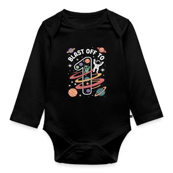 Abflug ins Weltall 1. Geburtstag Kindergeburtstag - Baby Bio-Langarm-Body - Schwarz - Vorne