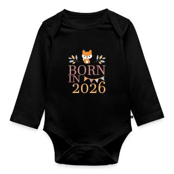 Bébé né en 2026 Né en 2026 Mignon renard - Body Bébé bio manches longues - noir - Devant
