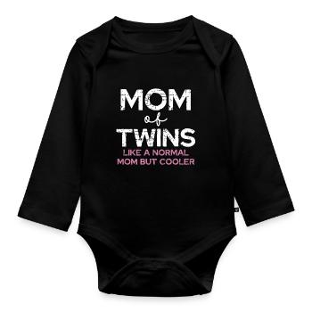 Mom of Twins – Cool Saying - Organic Longsleeve Baby Bodysuit - black - Front
