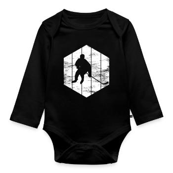 Eishockeyspieler Zeichnung - Organic Longsleeve Baby Bodysuit - black - Front