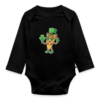 St Patricks Pizza Clover Irisches Essensfest - Baby Bio-Langarm-Body - Schwarz - Vorne