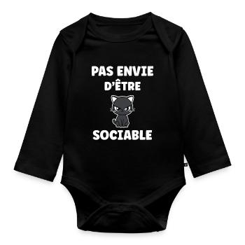 Pas envie d'être sociable - Chat grognon - Organic Longsleeve Baby Bodysuit - black - Front