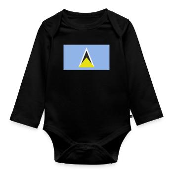 Saint Lucia Caribbean flag - Organic Longsleeve Baby Bodysuit - black - Front