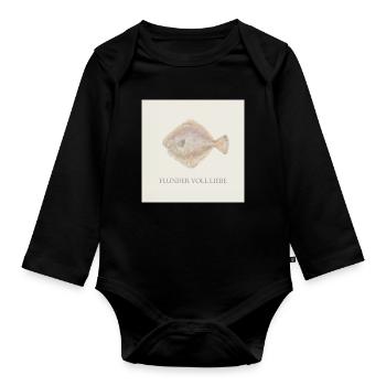 Flunder voll Liebe – Süßer Fisch Spruch - Baby Bio-Langarm-Body - Schwarz - Vorne
