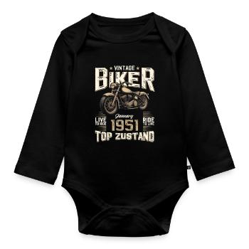 Cadeau du 75e anniversaire Motocycliste janvier 1951 - Body Bébé bio manches longues - noir - Devant
