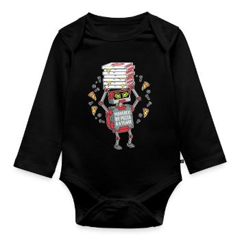 Powered By Pizza 6th Birthday Robot - Organic Longsleeve Baby Bodysuit - black - Front