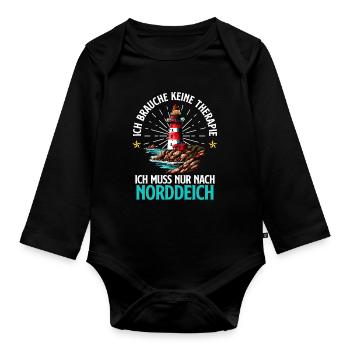 Nordsee BRAUCH KEINE THERAPIE MUSS NACH NORDDEICH - Baby Bio-Langarm-Body - Schwarz - Vorne