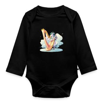 Harfentier on clouds - Organic Longsleeve Baby Bodysuit - black - Front