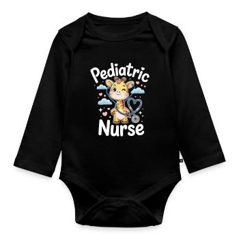 Pediatric giraffe with stethoscope - Organic Longsleeve Baby Bodysuit - black - Front