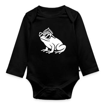 Frosch mit Krone und Sonnenbrille - Baby Bio-Langarm-Body - Schwarz - Vorne