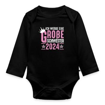 Big Sister 2024 Pink Crown - Organic Longsleeve Baby Bodysuit - black - Front