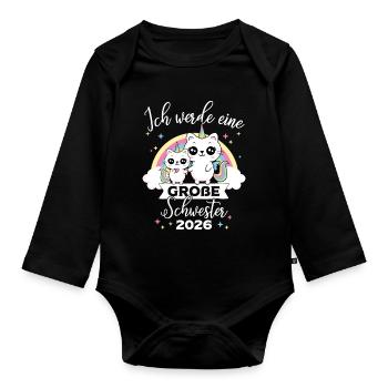 I Will Be Big Sister 2026 Pregnancy - Organic Longsleeve Baby Bodysuit - black - Front