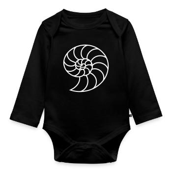 Weiße Nautilus-Spirale - Baby Bio-Langarm-Body - Schwarz - Vorne