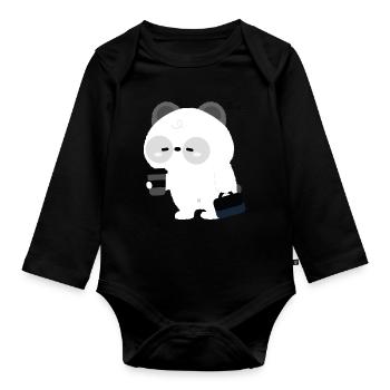 Panda Coffee Break - Organic Longsleeve Baby Bodysuit - black - Front