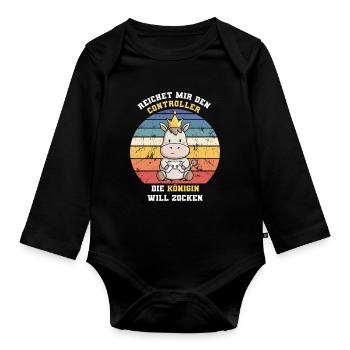 The queen wants to gamble - Organic Longsleeve Baby Bodysuit - black - Front