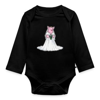 Mariage au bouquet de mariée Pig - Body Bébé bio manches longues - noir - Devant