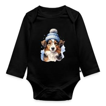 Ein Hund im Winter im Schnee - Baby Bio-Langarm-Body - Schwarz - Vorne