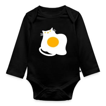 Funny Cat as Fried Egg Cooking Chef - Organic Longsleeve Baby Bodysuit - black - Front