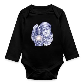 Homme senior avec lanterne - Body Bébé bio manches longues - noir - Devant
