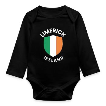 Limerick Ireland Flag Shield - Organic Longsleeve Baby Bodysuit - black - Front