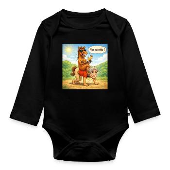 Reversal of horse - male roles - Organic Longsleeve Baby Bodysuit - black - Front