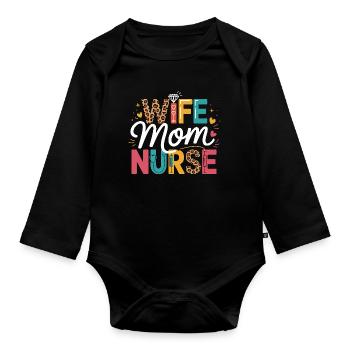 Wife Mom Nurse Leopard - Baby Bio-Langarm-Body - Schwarz - Vorne