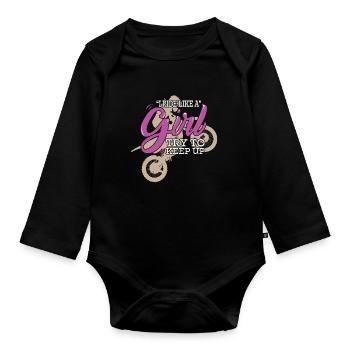 Motocross Je roule comme une fille en essayant de suivre le rythme - Body Bébé bio manches longues - noir - Devant