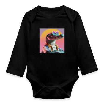 Crocodile rétro – Style hawaïen vintage cool - Body Bébé bio manches longues - noir - Devant