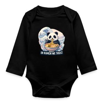 Panda Ramen Noodle Bowl - Organic Longsleeve Baby Bodysuit - black - Front