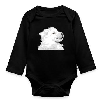 White puppy dog - Organic Longsleeve Baby Bodysuit - black - Front