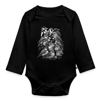 Linienvögel: Vogelschar Skizze - Baby Bio-Langarm-Body - Schwarz - Vorne
