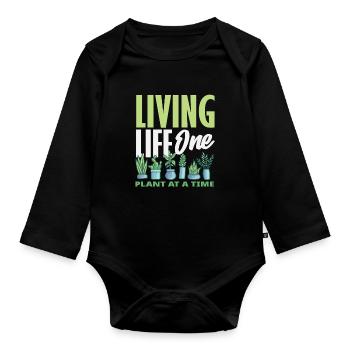 One Plant At A Time Pflanzenliebhaber - Baby Bio-Langarm-Body - Schwarz - Vorne